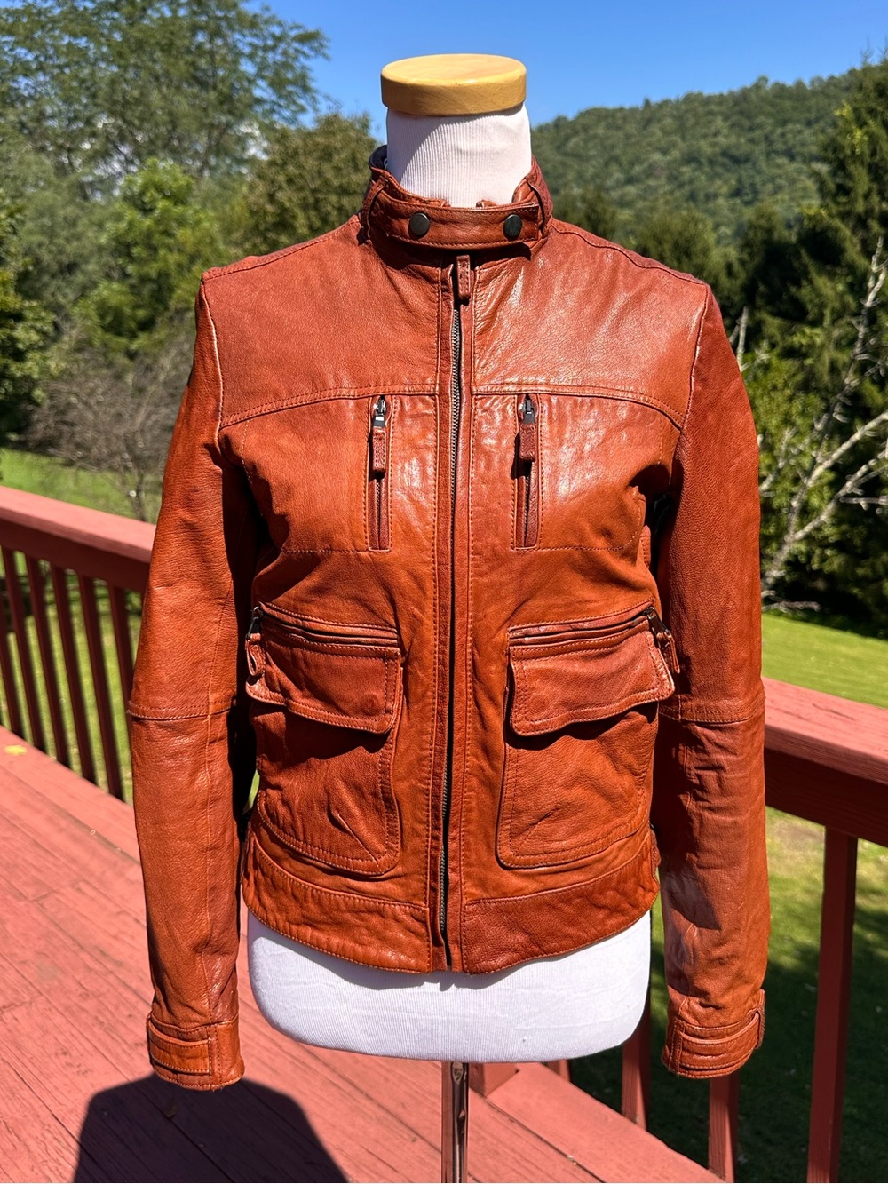 Vintage Massimo Dutti 100% Sheepskin Leather Utility Motorcycle Jacket